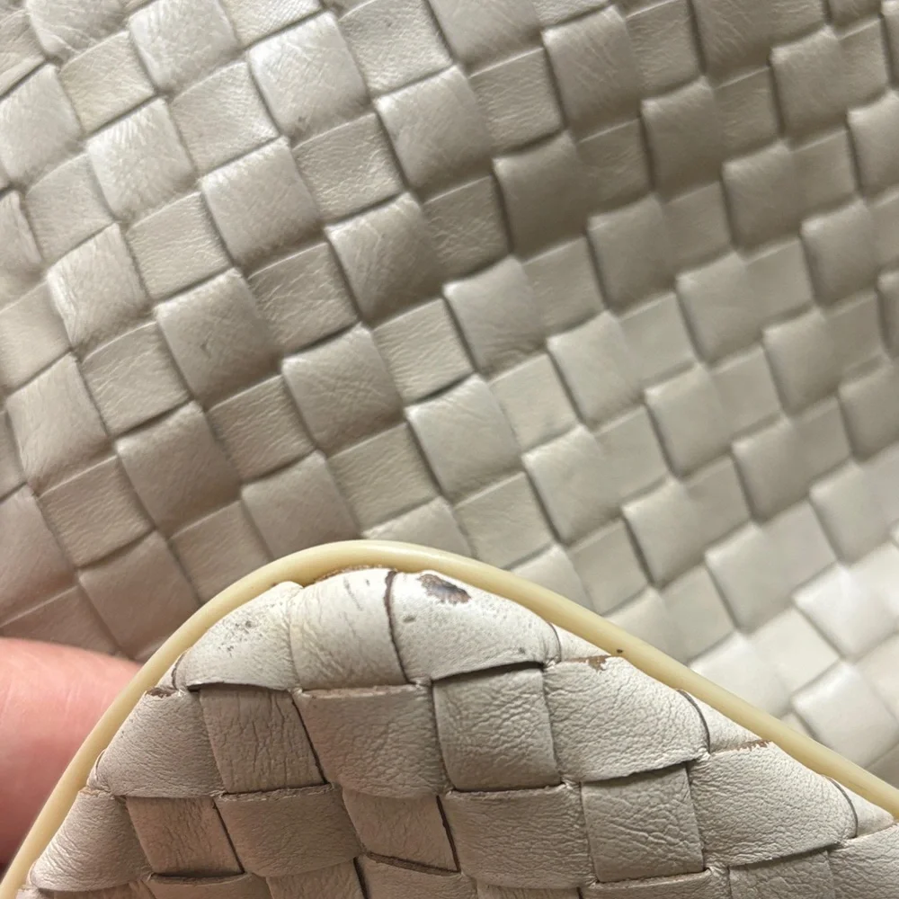 Vintage Pierre Cardin Cream Woven Leather Crossbody Gold Frame